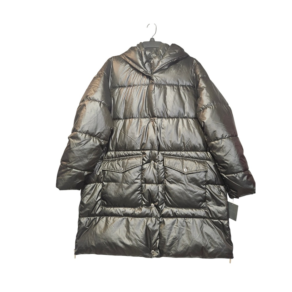 Gallery New York Womens XL Raven Blk Metallic Hooded Puffer Coat GF25230MJC NWOT